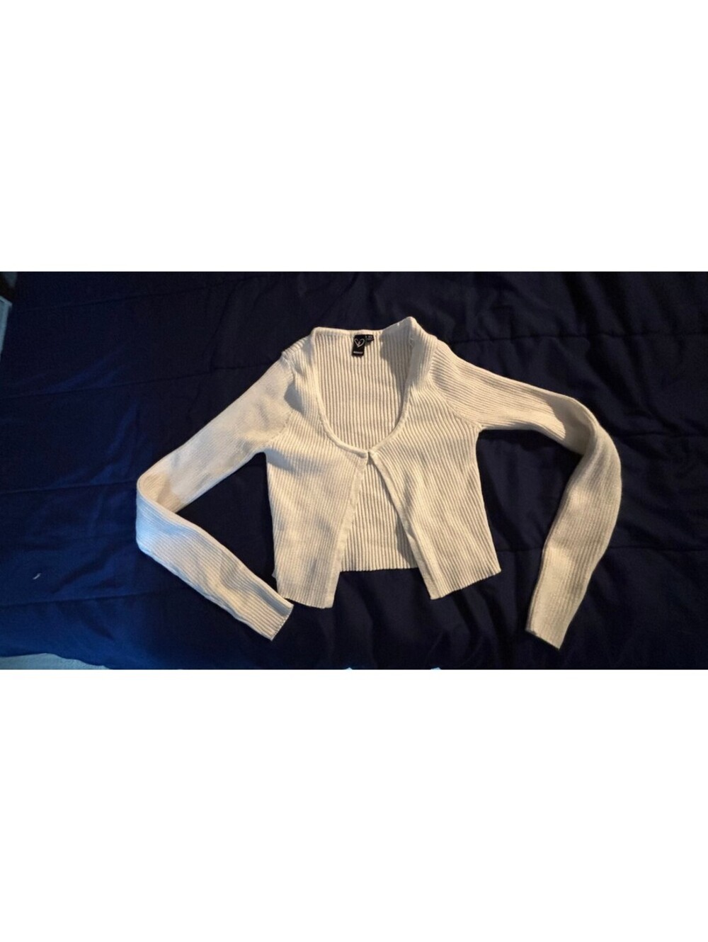 Windsor White Ribbed Knit Cropped Cardigan XS